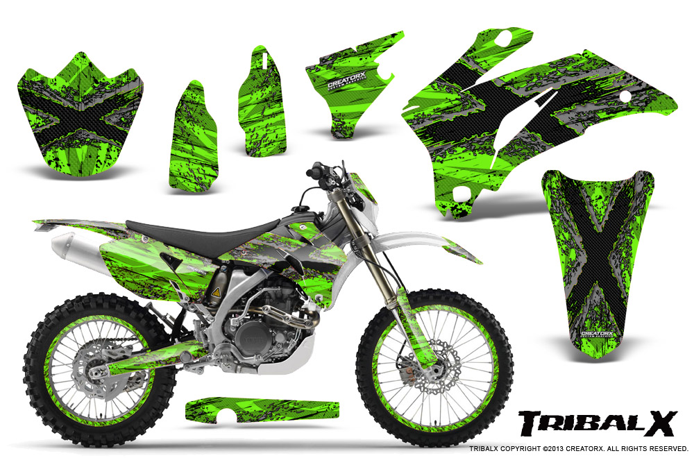 Yamaha WR 250-450 07-10 Graphics Kit TribalX Silver Green NP Rims